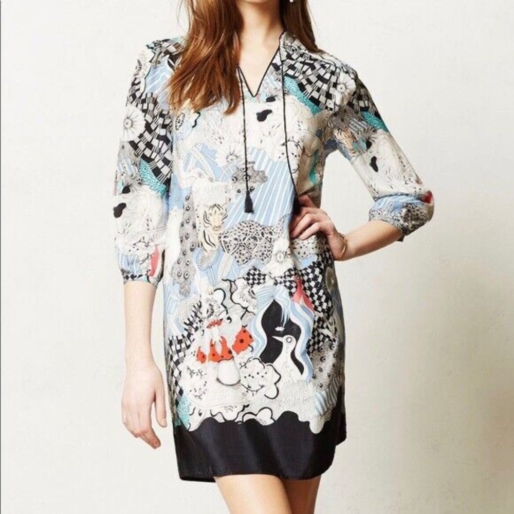 Anthropologie Brand -Balducci - Silk Multicolor Patterned Tunic Style Mini Dress